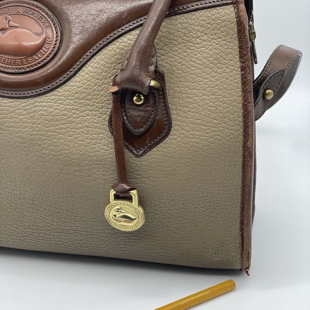 Dooney & Bourke All Weather Leather Boston Satchel Bag Taupe Burnt Cedar Vtg 80s - Picture 16 of 16